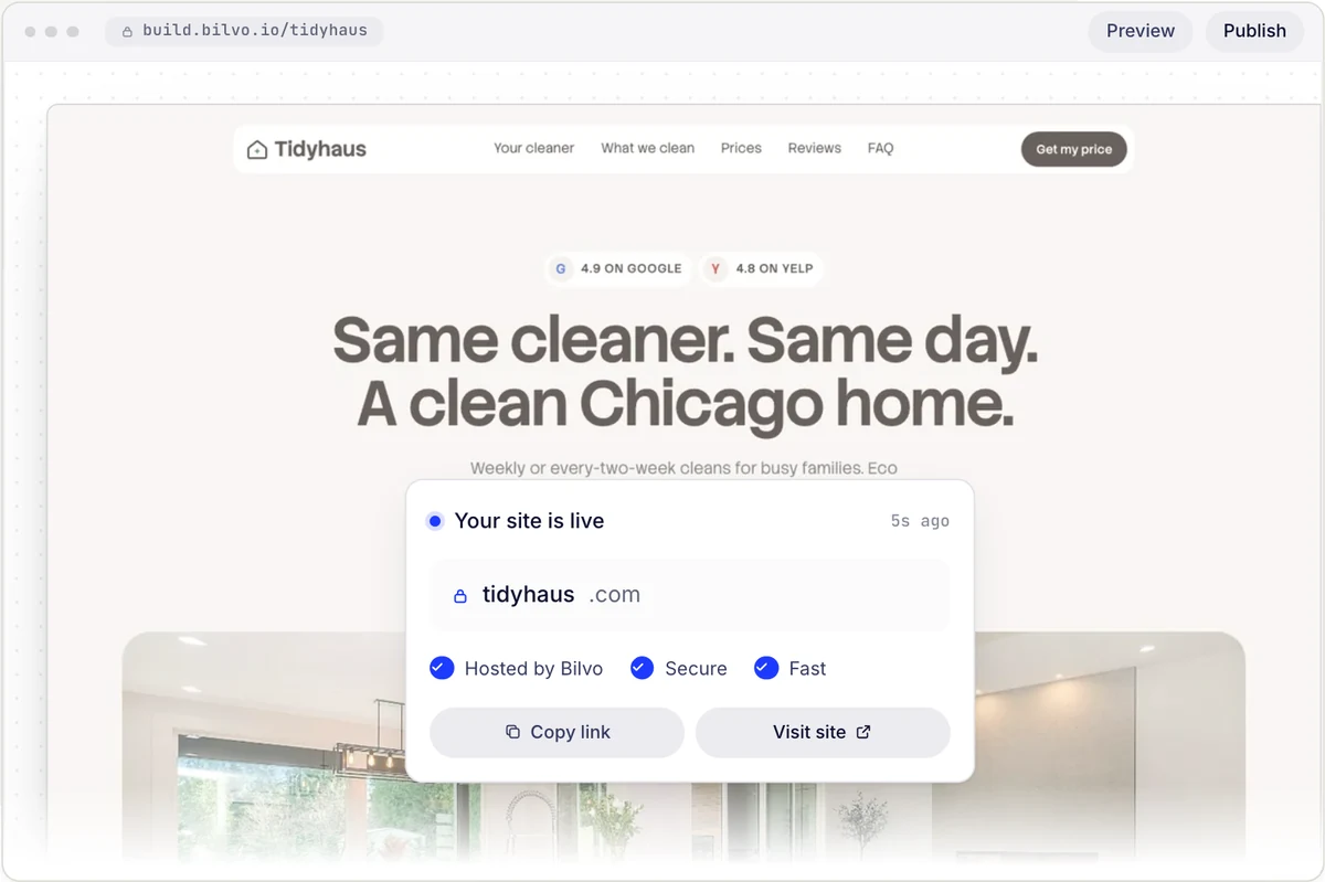 A site published to tidyhaus.bilvo.live: free hosting, secure, fast