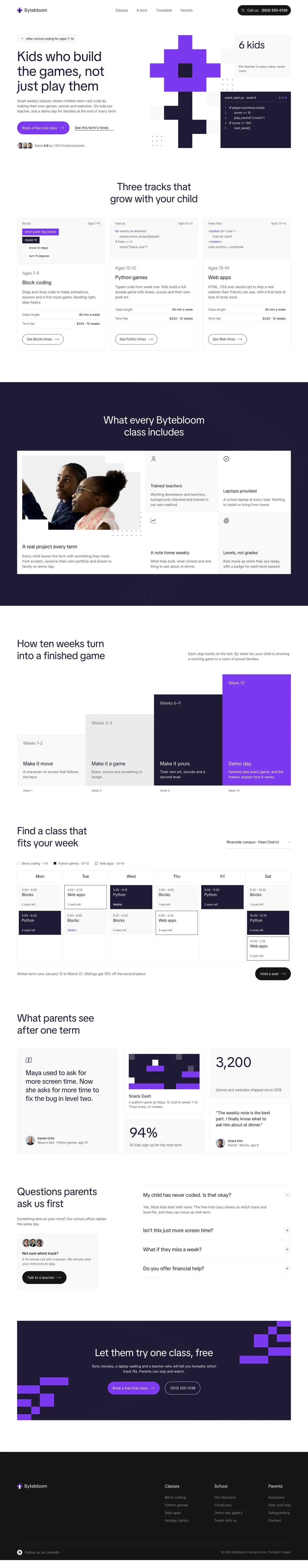 Bytebloom homepage, made with Invese