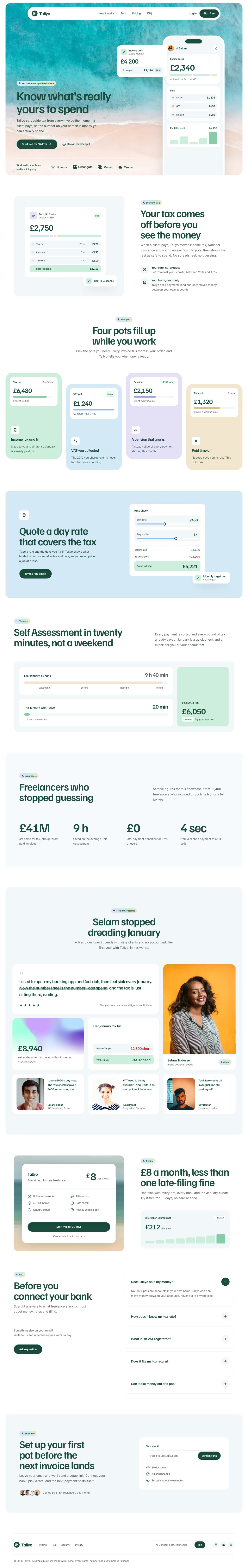 Tallyo homepage, made with Plumo